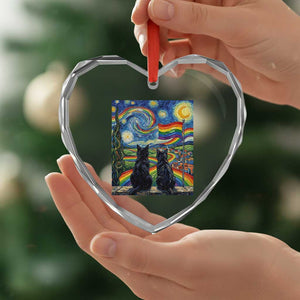 Cat Gay Pride Heart Crystal Glass Ornament Starry Night Style LGBTQ Pride Support