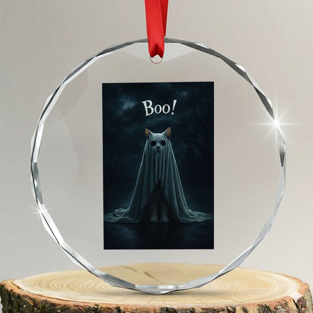 Cat Halloween Crystal Glass Ornament Spooky Season Ghost Kitten Haunted Mansion TS10 Transparent Glass 3'' Circle Print Your Wear