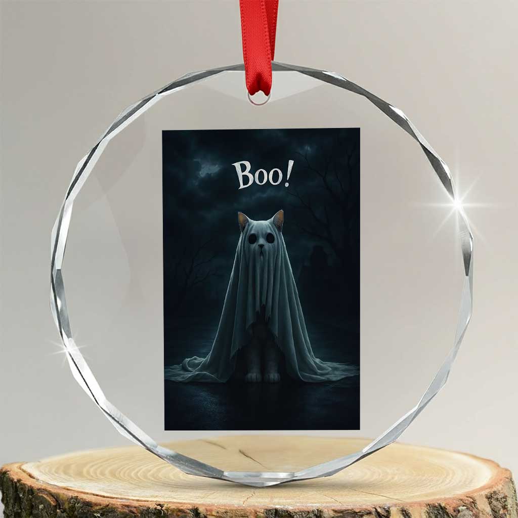 Cat Halloween Crystal Glass Ornament Spooky Season Ghost Kitten Haunted Mansion TS10 Transparent Glass 3'' Circle Print Your Wear