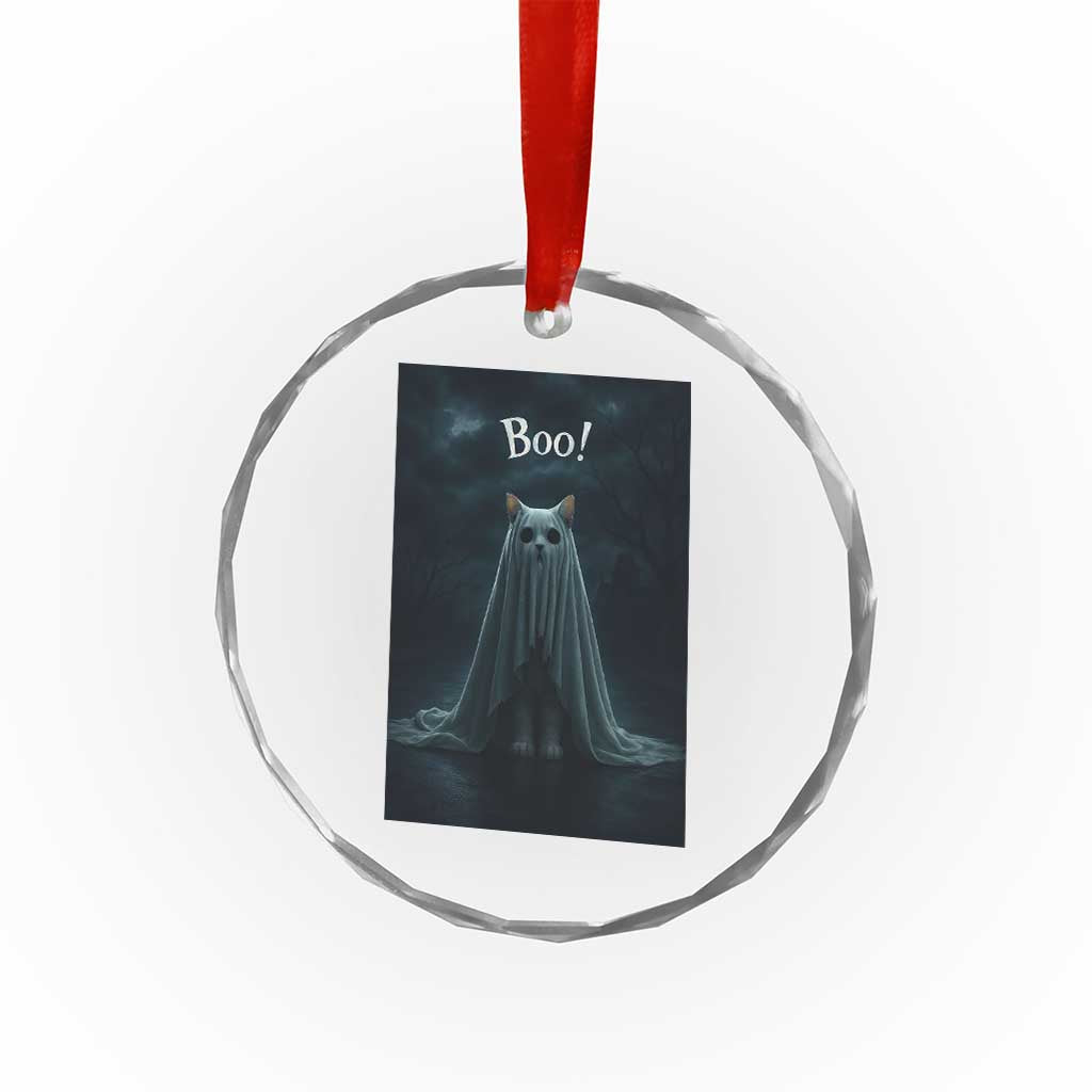 Cat Halloween Crystal Glass Ornament Spooky Season Ghost Kitten Haunted Mansion TS10 Transparent Glass 3'' Circle Print Your Wear
