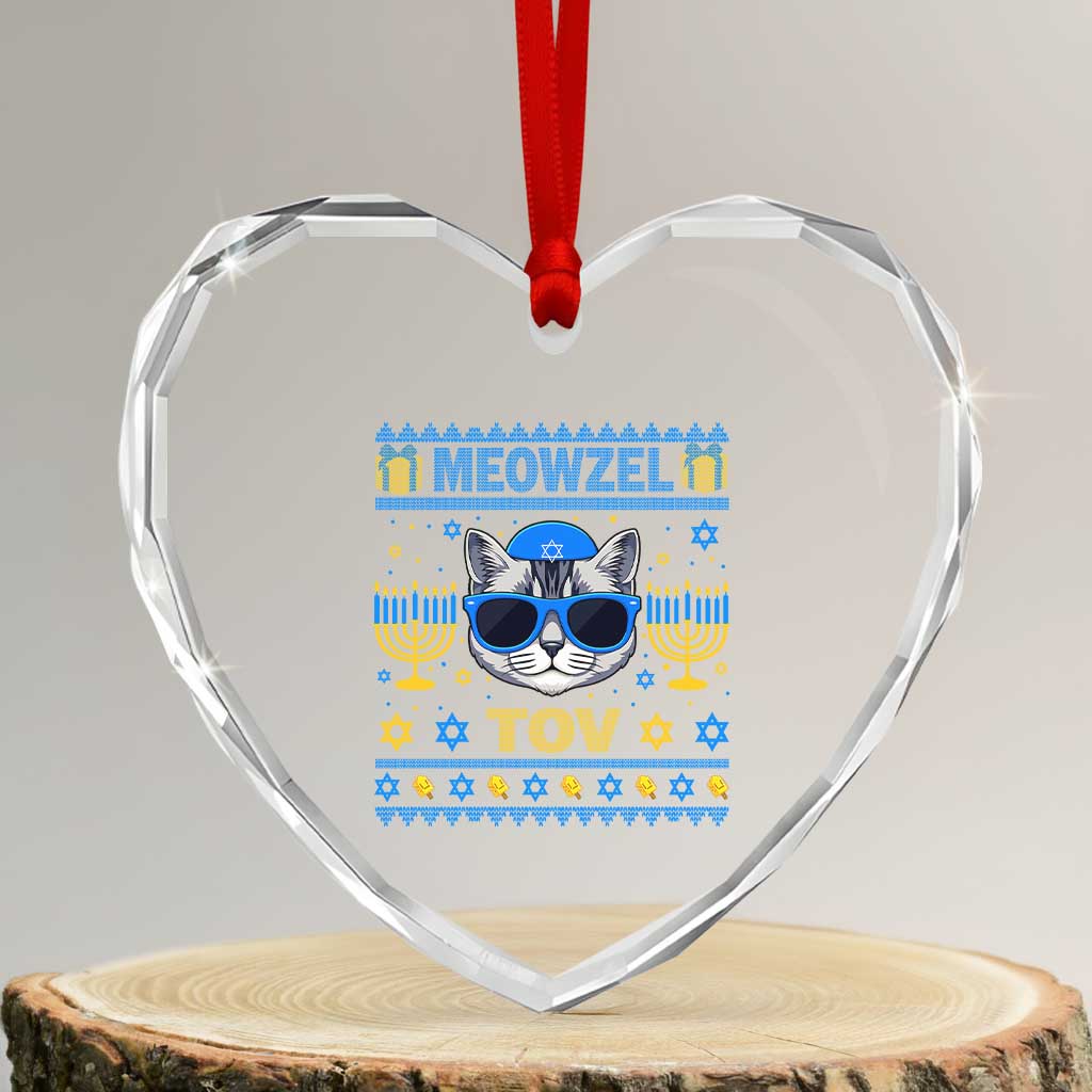 Cat Hanukkah Heart Crystal Glass Ornament Meowzel Tov Jewish Cat Owner Ugly Chanukah TS10 Transparent Glass 3'' Heart Print Your Wear