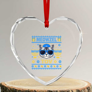 Cat Hanukkah Heart Crystal Glass Ornament Meowzel Tov Jewish Cat Owner Ugly Chanukah TS10 Transparent Glass 3'' Heart Print Your Wear
