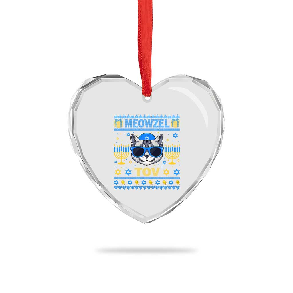 Cat Hanukkah Heart Crystal Glass Ornament Meowzel Tov Jewish Cat Owner Ugly Chanukah TS10 Print Your Wear