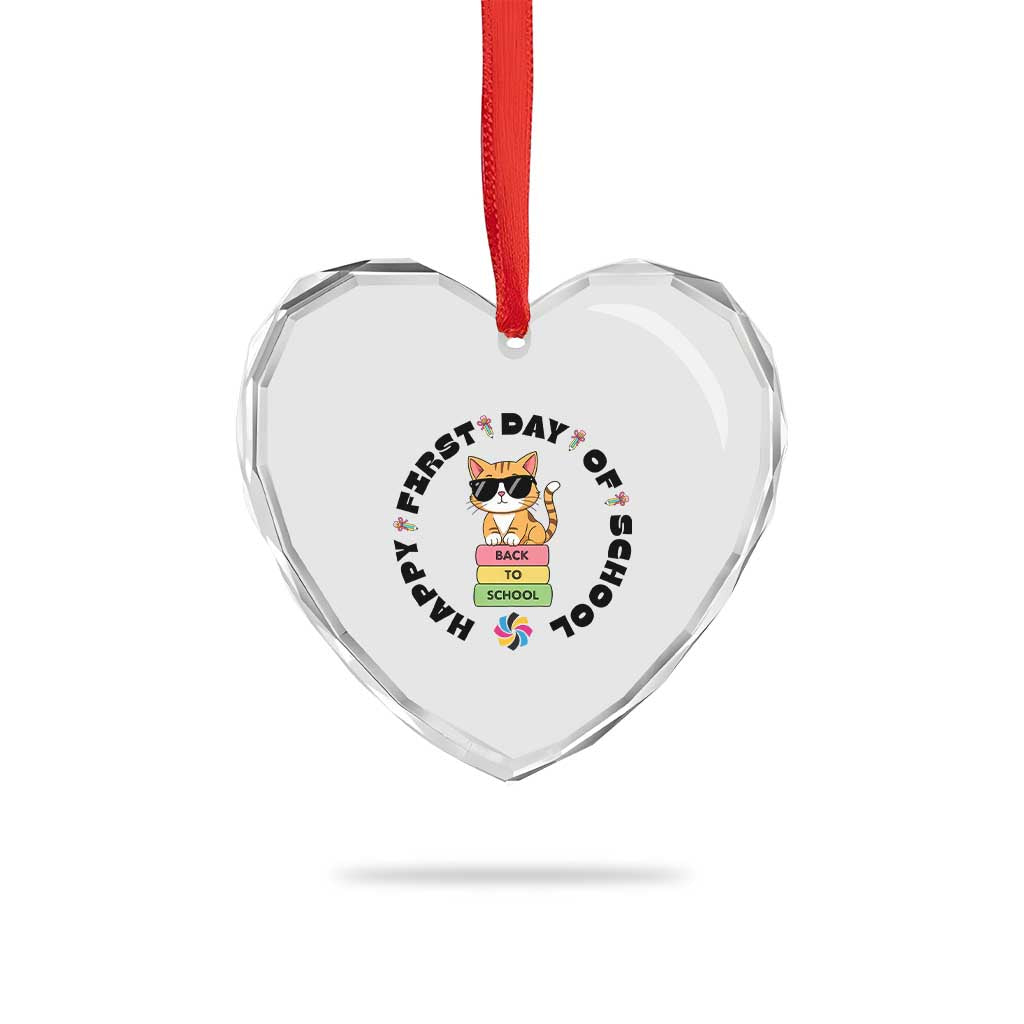 Cat Happy First Day Of School Heart Crystal Glass Ornament Back To School Gift For Kids TS12 Print Your Wear