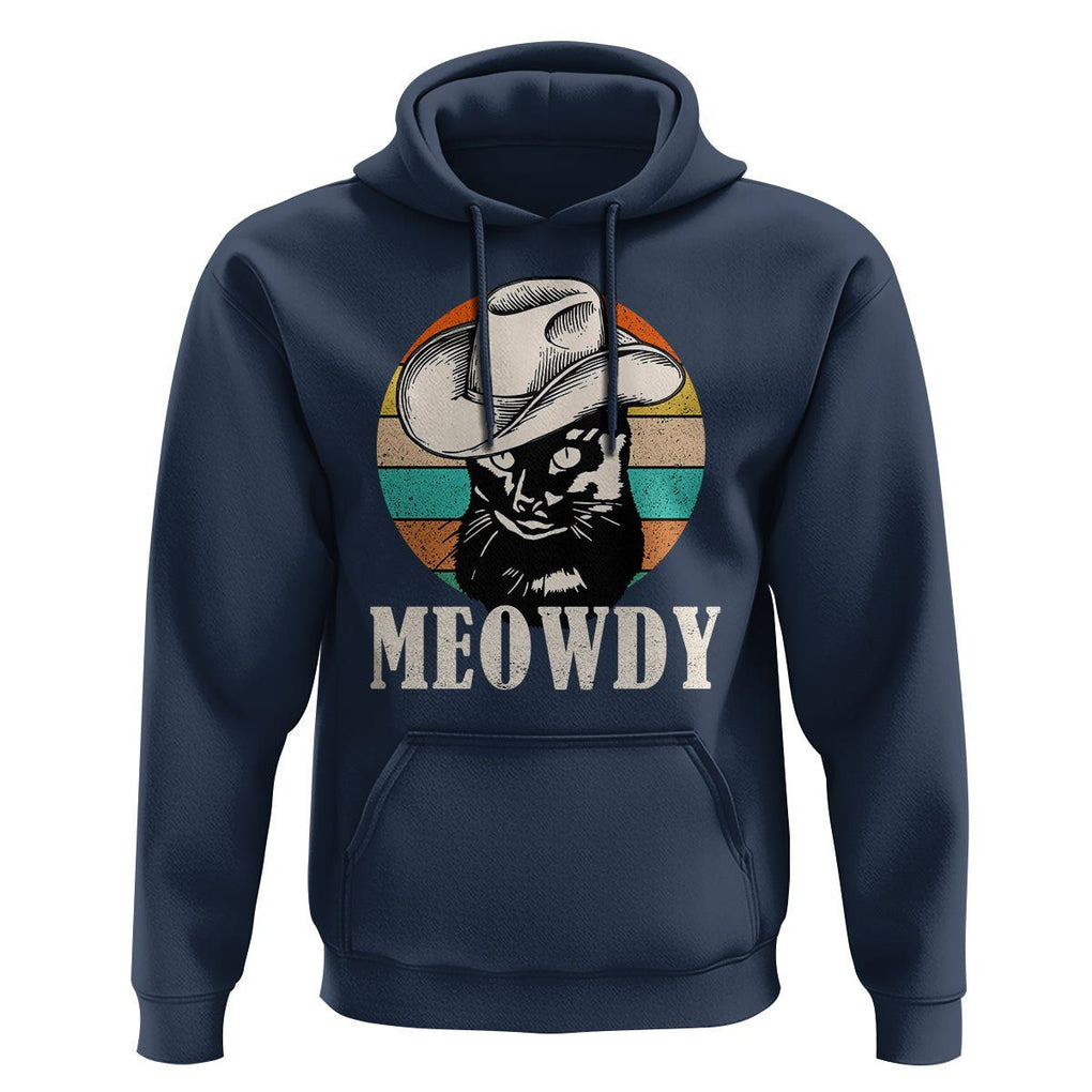 Cat Lover Hoodie Meowdy Funny Howdy Retro Vintage Cowboy Hat TS11 Navy Print Your Wear