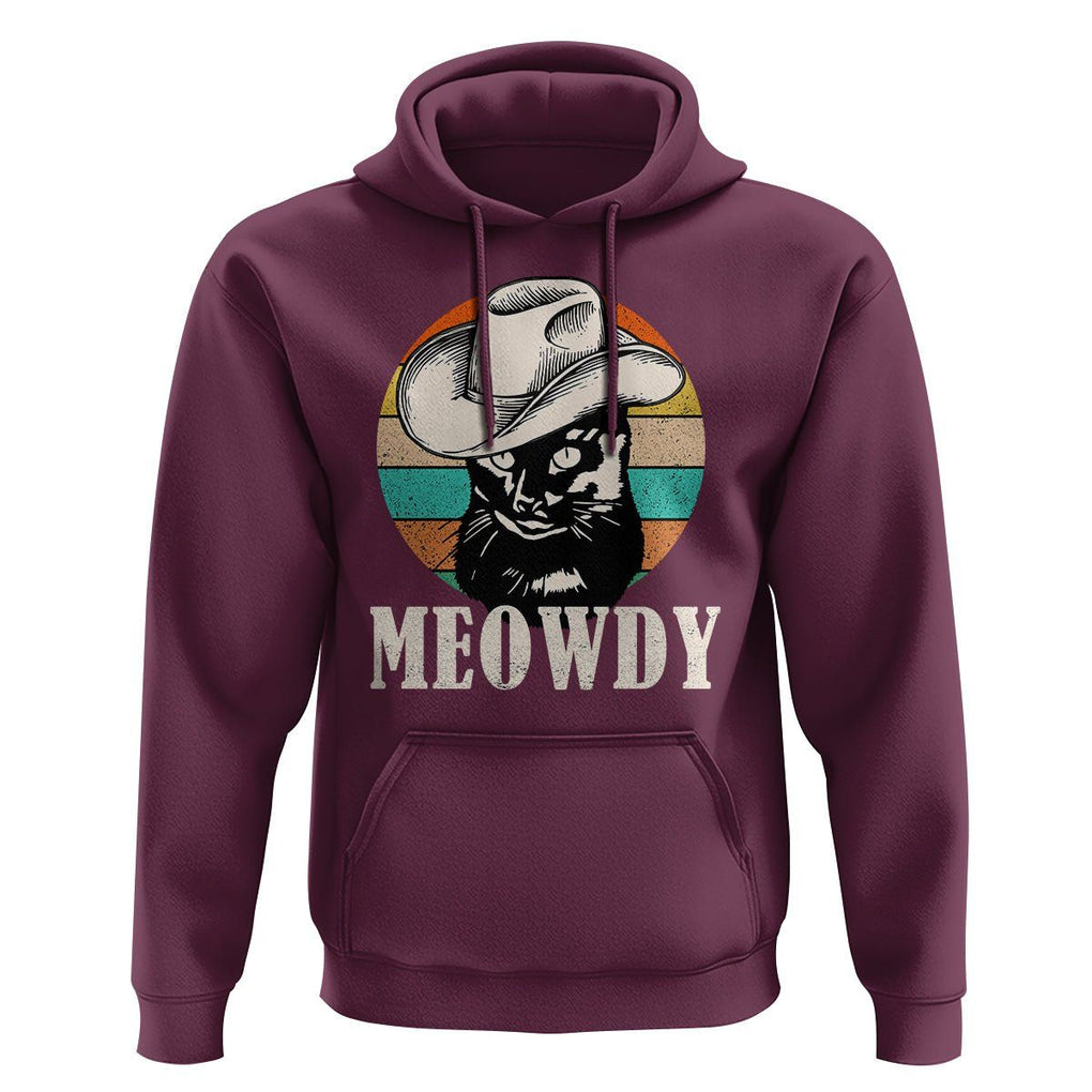 Cat Lover Hoodie Meowdy Funny Howdy Retro Vintage Cowboy Hat TS11 Maroon Print Your Wear