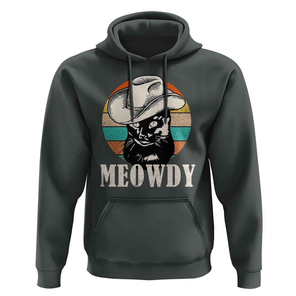 Cat Lover Hoodie Meowdy Funny Howdy Retro Vintage Cowboy Hat TS11 Dark Heather Print Your Wear