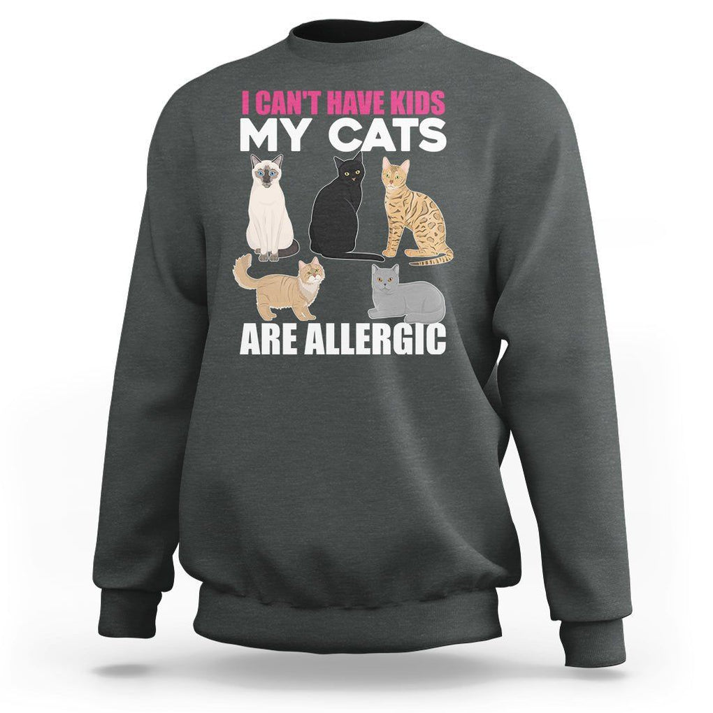 Cat Lover Sweatshirt I Can't Have Kids My Cats Is Allergic TS02 Dark Heather Printyourwear