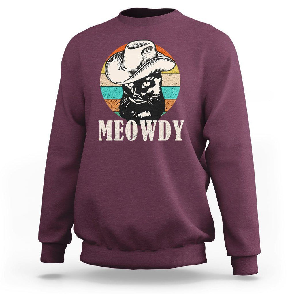 Cat Lover Sweatshirt Meowdy Funny Howdy Retro Vintage Cowboy Hat TS11 Maroon Print Your Wear