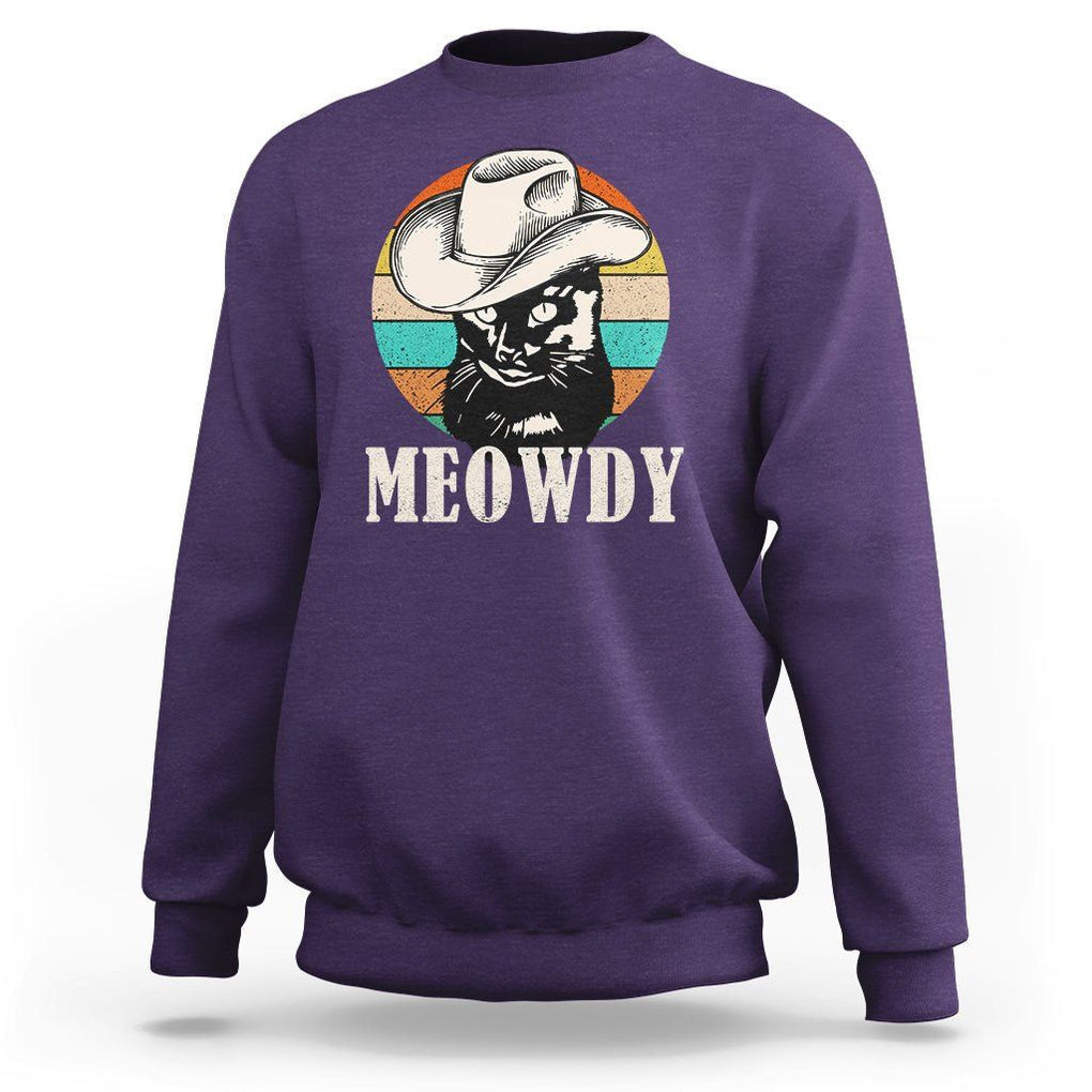 Cat Lover Sweatshirt Meowdy Funny Howdy Retro Vintage Cowboy Hat TS11 Purple Print Your Wear
