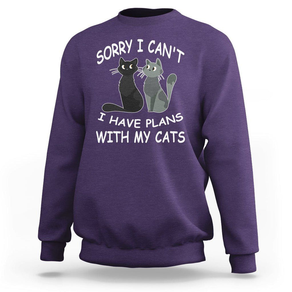Cat Lover Sweatshirt Sorry I Can't I Have Plans With My Cats TS02 Purple Printyourwear