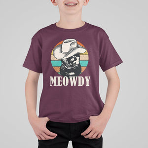 Cat Lover T Shirt For Kid Meowdy Funny Howdy Retro Vintage Cowboy Hat TS11 Maroon Print Your Wear