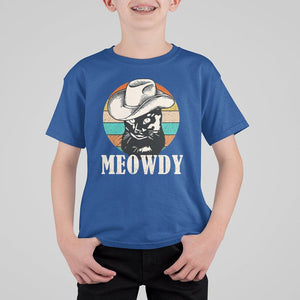 Cat Lover T Shirt For Kid Meowdy Funny Howdy Retro Vintage Cowboy Hat TS11 Royal Blue Print Your Wear