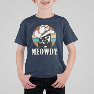 Cat Lover T Shirt For Kid Meowdy Funny Howdy Retro Vintage Cowboy Hat TS11 Navy Print Your Wear