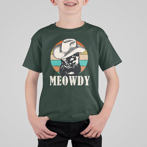Cat Lover T Shirt For Kid Meowdy Funny Howdy Retro Vintage Cowboy Hat TS11 Dark Forest Green Print Your Wear