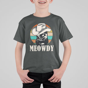 Cat Lover T Shirt For Kid Meowdy Funny Howdy Retro Vintage Cowboy Hat TS11 Dark Heather Print Your Wear