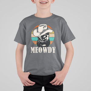 Cat Lover T Shirt For Kid Meowdy Funny Howdy Retro Vintage Cowboy Hat TS11 Charcoal Print Your Wear