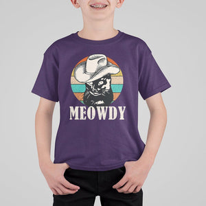 Cat Lover T Shirt For Kid Meowdy Funny Howdy Retro Vintage Cowboy Hat TS11 Purple Print Your Wear