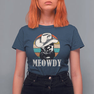 Cat Lover T Shirt For Women Meowdy Funny Howdy Retro Vintage Cowboy Hat TS11 Navy Print Your Wear