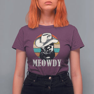 Cat Lover T Shirt For Women Meowdy Funny Howdy Retro Vintage Cowboy Hat TS11 Maroon Print Your Wear