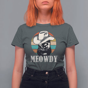 Cat Lover T Shirt For Women Meowdy Funny Howdy Retro Vintage Cowboy Hat TS11 Dark Heather Print Your Wear