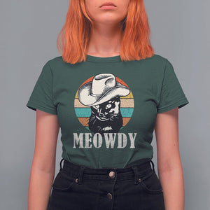 Cat Lover T Shirt For Women Meowdy Funny Howdy Retro Vintage Cowboy Hat TS11 Dark Forest Green Print Your Wear