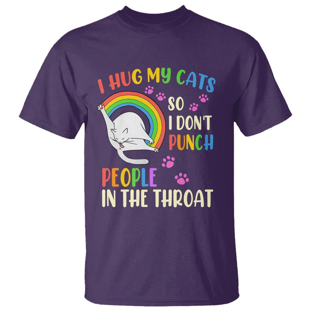 Cat Lover T Shirt I Hug My Cat So I Don't Punch People In The Throat TS09 Purple Printyourwear