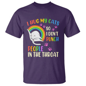 Cat Lover T Shirt I Hug My Cat So I Don't Punch People In The Throat TS09 Purple Printyourwear