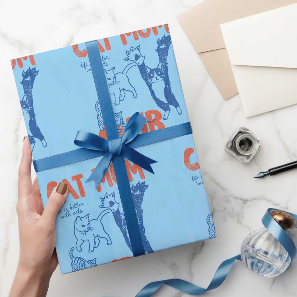 Cat Mom Club Wrapping Paper Roll Life is Better with Cats Mothers Day TS11 Light Blue Print Your Wear