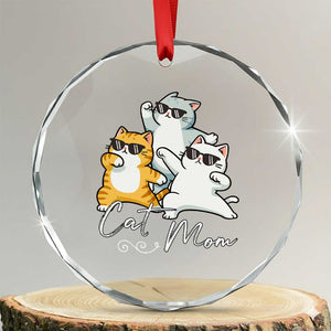 Cat Mom Crystal Glass Ornament Three Cool Cats with Sunglasses TS12 Transparent Glass 3'' Circle Print Your Wear