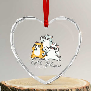 Cat Mom Heart Crystal Glass Ornament Three Cool Cats with Sunglasses TS12 Transparent Glass 3'' Heart Print Your Wear
