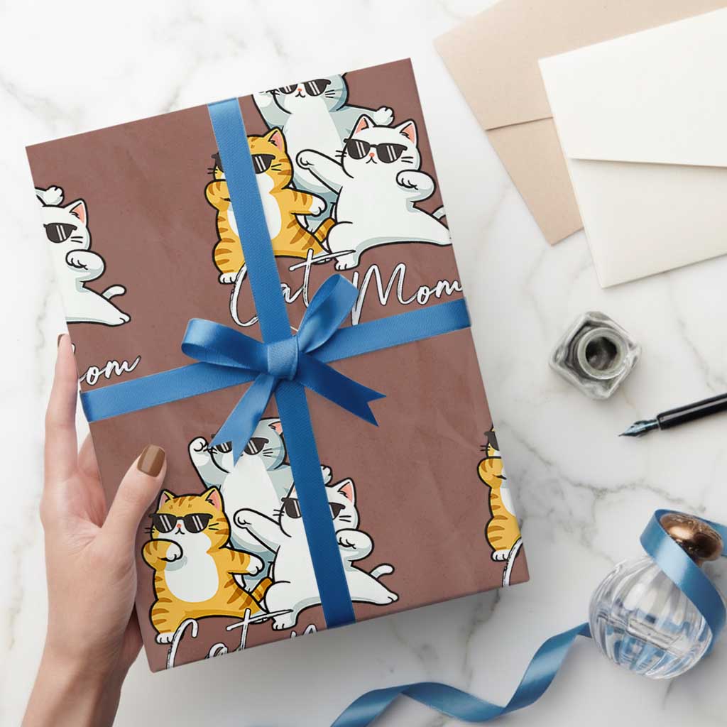 Cat Mom Wrapping Paper Roll Three Cool Cats with Sunglasses TS12 Mocha Print Your Wear