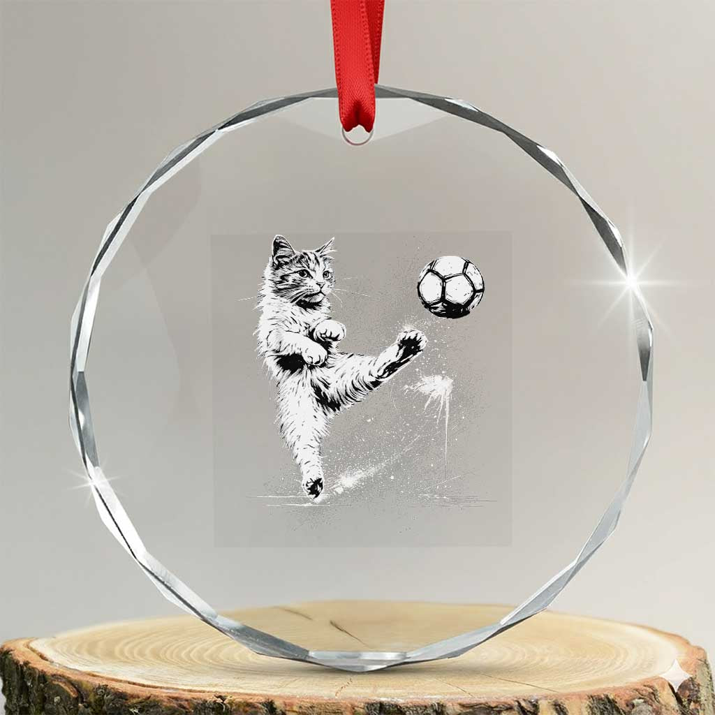 Cat Playing Soccer Crystal Glass Ornament Funny Cat Lover Gift TS12 Transparent Glass 3'' Circle Print Your Wear