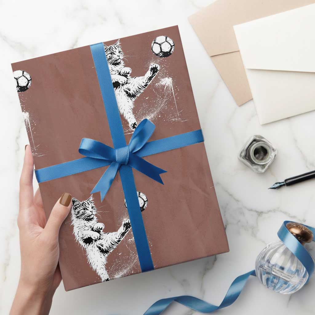 Cat Playing Soccer Wrapping Paper Roll Funny Cat Lover Gift TS12 Mocha Print Your Wear