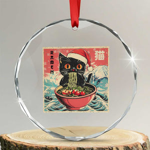 Cat Ramen Christmas Crystal Glass Ornament Japanese Kawaii Retro Cats Manga TS14 Transparent Glass 3'' Circle Print Your Wear