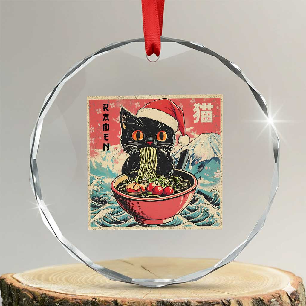 Cat Ramen Christmas Crystal Glass Ornament Japanese Kawaii Retro Cats Manga TS14 Transparent Glass 3'' Circle Print Your Wear