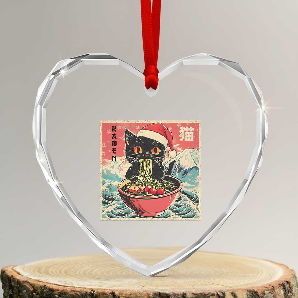 Cat Ramen Christmas Heart Crystal Glass Ornament Japanese Kawaii Retro Cats Manga TS14 Transparent Glass 3'' Heart Print Your Wear