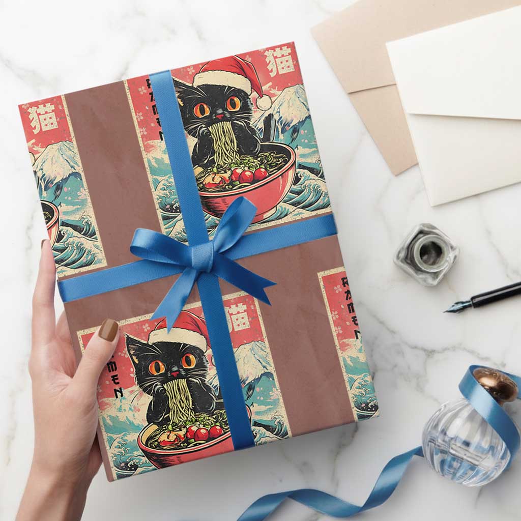 Cat Ramen Christmas Wrapping Paper Roll Japanese Kawaii Retro Cats Manga TS14 Mocha Print Your Wear