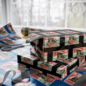 Cat Ramen Christmas Wrapping Paper Roll Japanese Kawaii Retro Cats Manga TS14 Black Print Your Wear