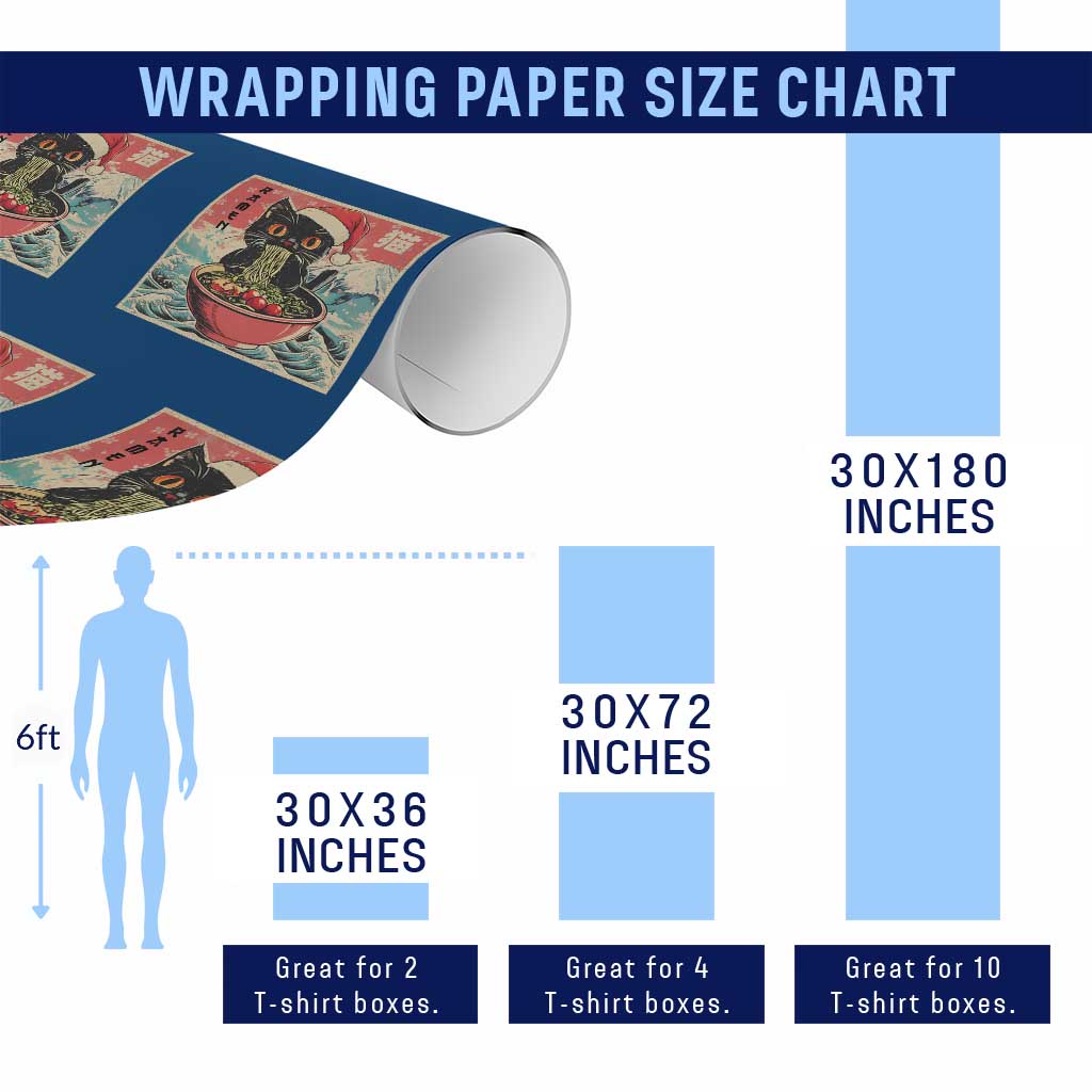 Cat Ramen Christmas Wrapping Paper Roll Japanese Kawaii Retro Cats Manga TS14 Print Your Wear