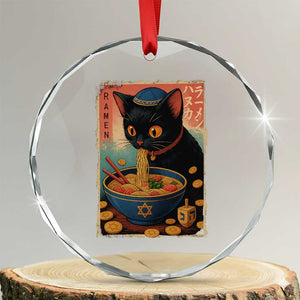 Cat Ramen Hanukkah Crystal Glass Ornament Japanese Kawaii Anime Chanukah Cat TS11 Transparent Glass 3'' Circle Print Your Wear