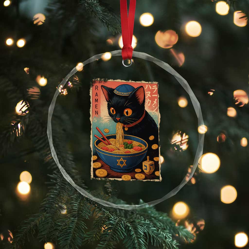Cat Ramen Hanukkah Crystal Glass Ornament Japanese Kawaii Anime Chanukah Cat TS11 Print Your Wear