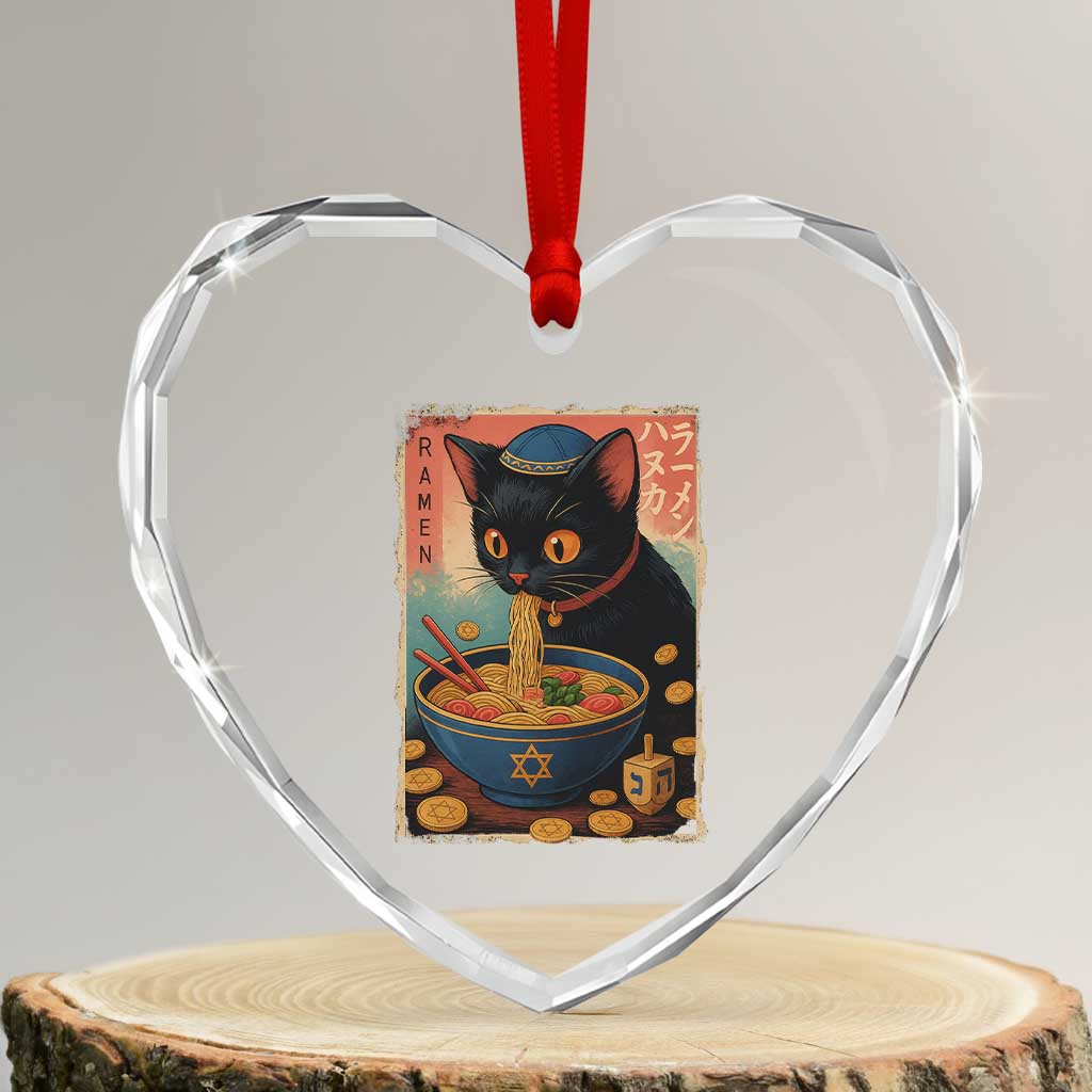 Cat Ramen Hanukkah Heart Crystal Glass Ornament Japanese Kawaii Anime Chanukah Cat TS11 Transparent Glass 3'' Heart Print Your Wear