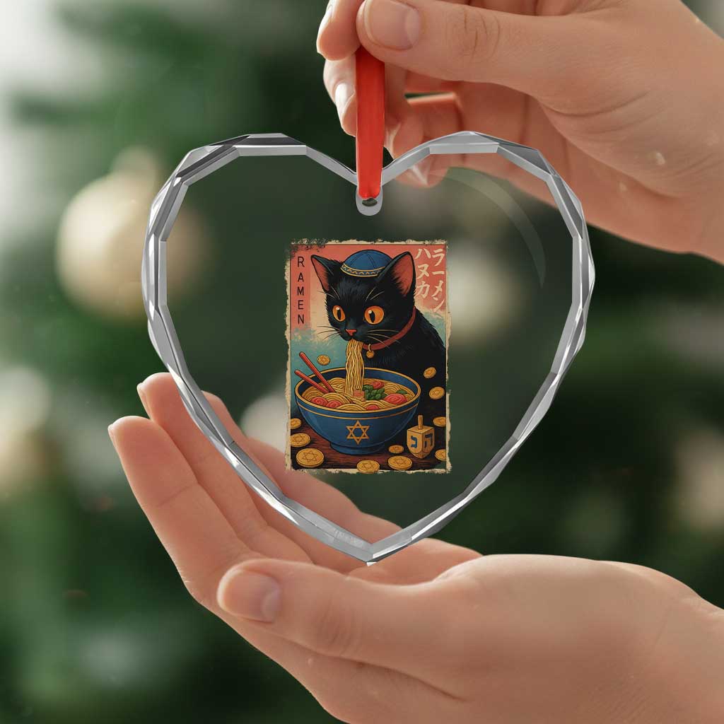 Cat Ramen Hanukkah Heart Crystal Glass Ornament Japanese Kawaii Anime Chanukah Cat TS11 Print Your Wear