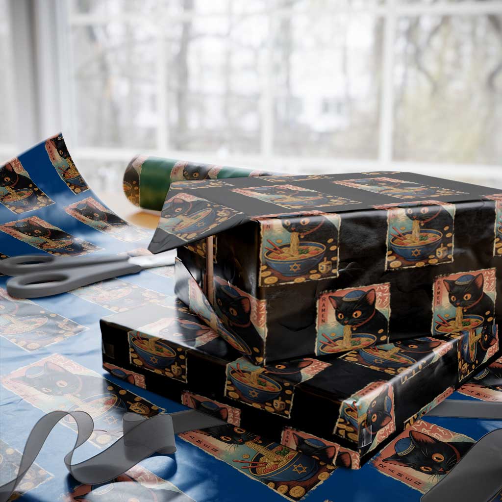 Cat Ramen Hanukkah Wrapping Paper Roll Japanese Kawaii Anime Chanukah Cat TS11 Black Print Your Wear