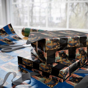 Cat Ramen Hanukkah Wrapping Paper Roll Japanese Kawaii Anime Chanukah Cat TS11 Black Print Your Wear