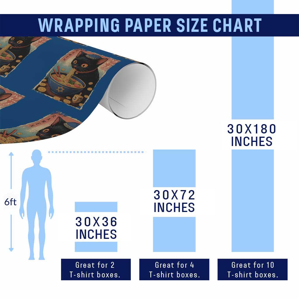 Cat Ramen Hanukkah Wrapping Paper Roll Japanese Kawaii Anime Chanukah Cat TS11 Print Your Wear