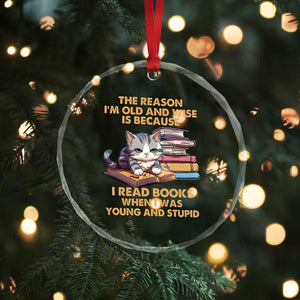 Cat Reading Crystal Glass Ornament I'm Old And Wise Because I Read Books When I Was Young And Stupid Funny Reading Lover TS02 Print Your Wear