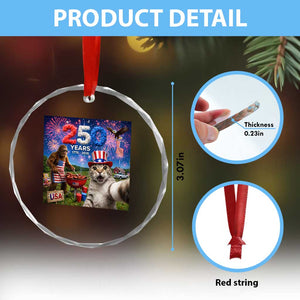 Cat Selfie with Bigfoot USA 250 Years Crystal Glass Ornament Funny 4th Of July Cat Graphic TS11 Print Your Wear