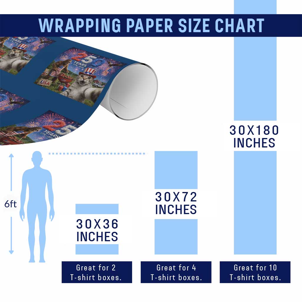 Cat Selfie with Bigfoot USA 250 Years Wrapping Paper Roll Funny 4th Of July Cat Graphic TS11 Print Your Wear